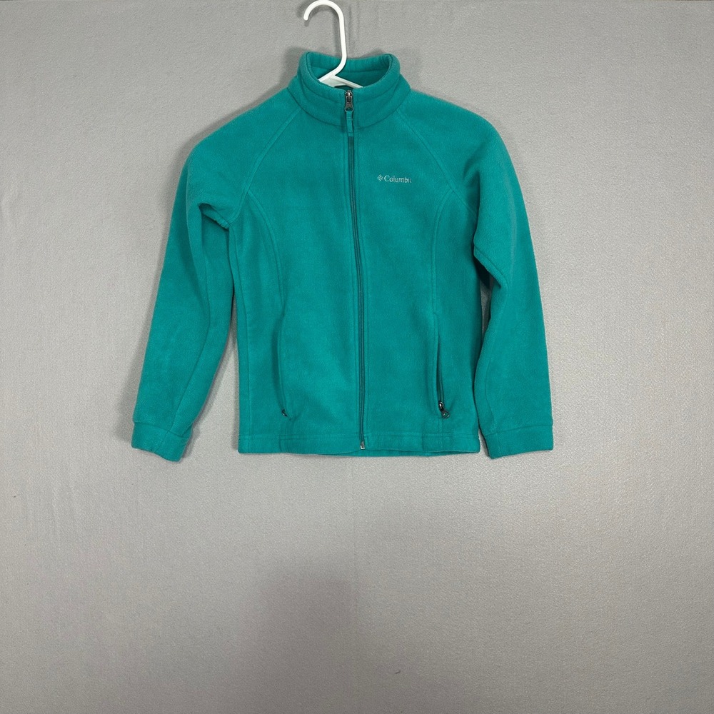 Columbia Girls Benton Springs Full Zip Fleece Jacket Teal Green Size M 10/12